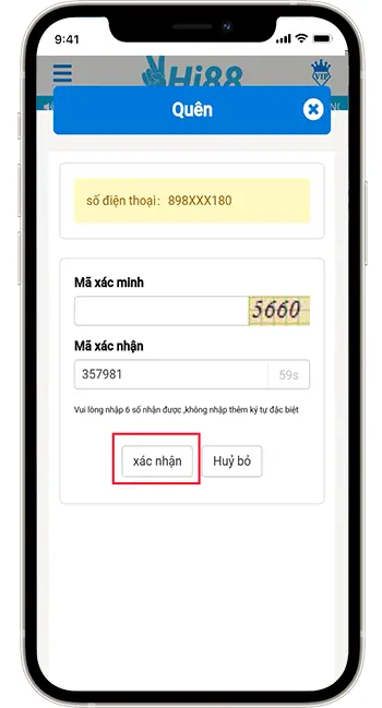 Bước 4: Nhập " MÃ XÁC NHẬN" nhận được từ SĐT → bấm "XÁC NHẬN"